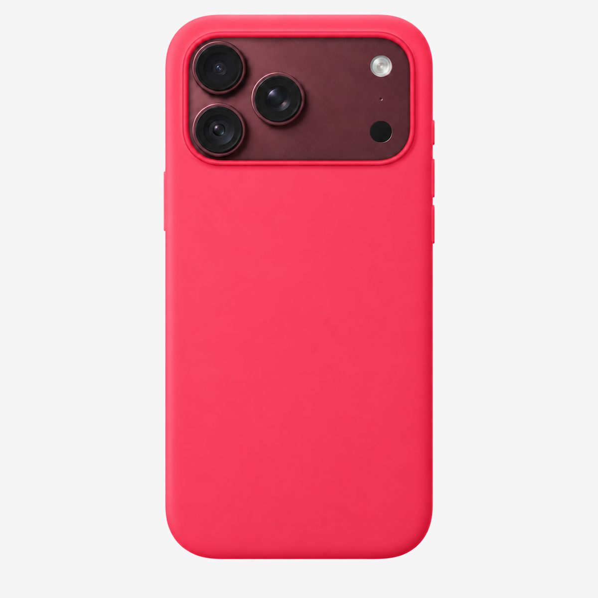 Siliconenhoesje voor iPhone 18 Pro Max in Bright Guava, achteraanzicht, zonder logo op lichtgrijze achtergrond