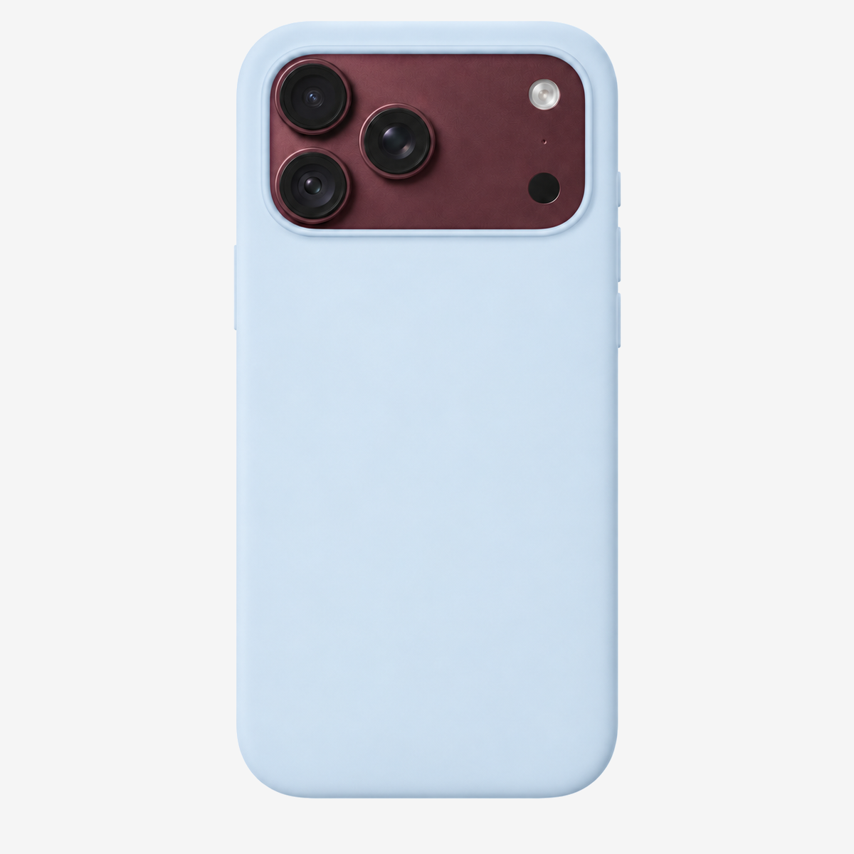 Siliconenhoesje voor iPhone 18 Pro Max in Crisp Blue, achteraanzicht, zonder logo op lichtgrijze achtergrond