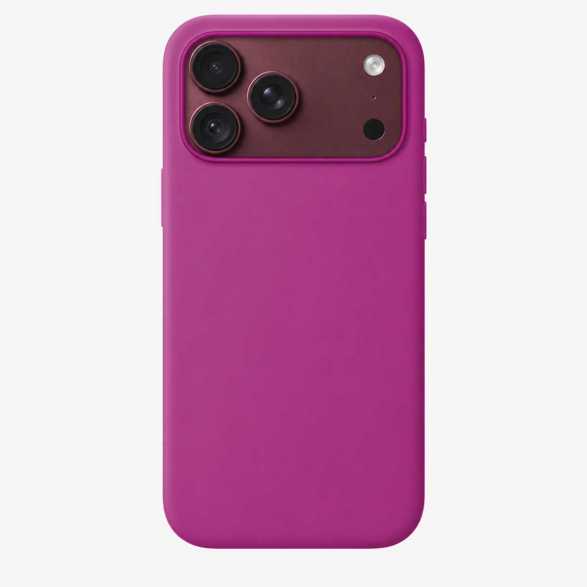 Siliconenhoesje voor iPhone 18 Pro Max in Magenta, achteraanzicht, zonder logo op lichtgrijze achtergrond