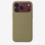 Siliconenhoesje voor iPhone 18 Pro Max in Olive, achteraanzicht, zonder logo op lichtgrijze achtergrond