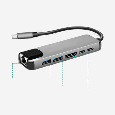 USB 3.1 Hub Type C naar HDMI RJ45 Power Delivery USB 30 Multi Adapter Docking Station Type C Splitter 6 Poort Hub MacBook Pro en Andere USB-C Apparaten