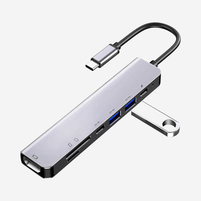 USB-C Hub 7-in-1 Adapter Multiport Dongle met USB 3.0 USB 2.0 4K HDMI PD 3.0 Oplaadpoort SD en TF Kaartlezer Geschikt voor MacBook Andere USB C Apparaten