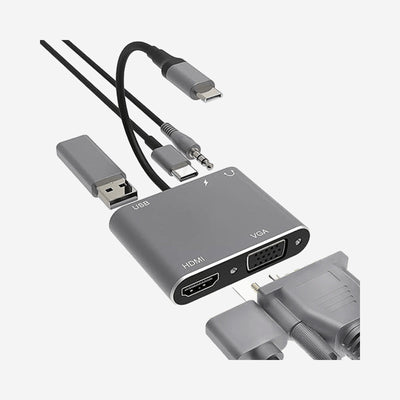 USB-C Hub Multiport Adapter 5-in-1 4K HDMI VGA 100W Power USB 3.0 Data Poorten 3.5mm Audio Microfoon Poort Geschikt voor MacBook en PC