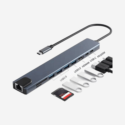 USB-C Hub 10-in-1 4K HDMI USB-C 100W Snellader 4 USB A SD TF Kaartlezer RJ45 Ethernet Poort USB Splitter voor Laptop iPhone Samsung iPad MacBook Windows