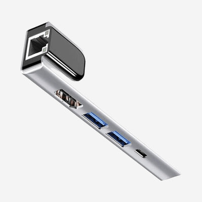 USB-C Hub 5-in-1 Ethernet HDMI USB 3.0 USB-C Docking Station Adapter USB Splitter Grijs Geschikt voor Laptop MacBook en Notebook