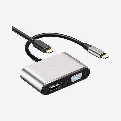 USB-C naar HDMI VGA 4K Adapter - 4-in-1 Type-C Hub met USB 3.0 en 100W PD - Space Grey