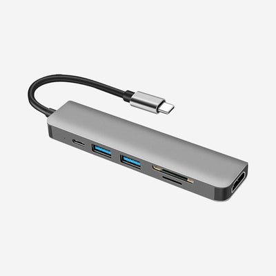 USB-C Hub 6-in-1 Multiport Adapter - HDMI 4K, SD/TF Kaartlezer, USB 3.0, 100W PD - Space Grey