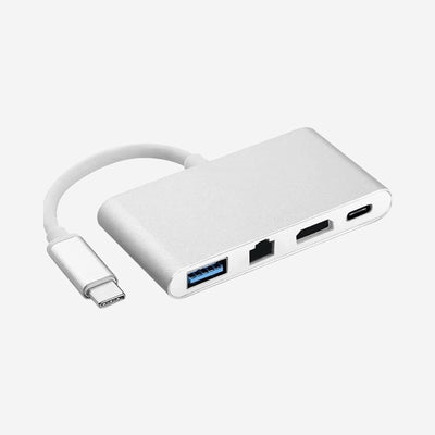 USB-C Hub 4-in-1 met Gigabit Ethernet RJ45, HDMI 4K, USB 3.0 en USB-C - Space Grey/White