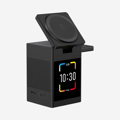 S5D 3‑in‑1 15W multifunctionele draadloze oplader met touchscreen en Bluetooth‑luidspreker (zwart)