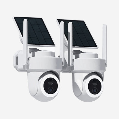 Nieuwste 4K solar beveiligingscamera set voor buiten, draadloos beveiligingssysteem met 4 PTZ‑camera’s, 2.4G/5G WiFi, nachtzicht en 64GB opslag