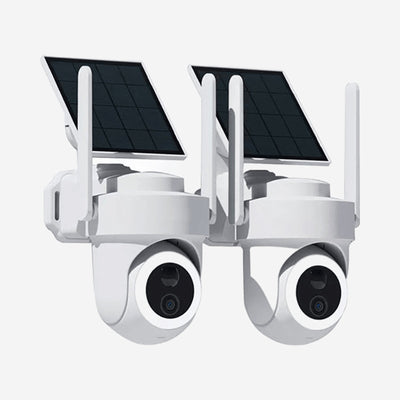 Nieuwste 4K solar beveiligingscamera set voor buiten, draadloos beveiligingssysteem met 2 PTZ‑camera’s, 2.4G/5G WiFi, nachtzicht en 64GB opslag