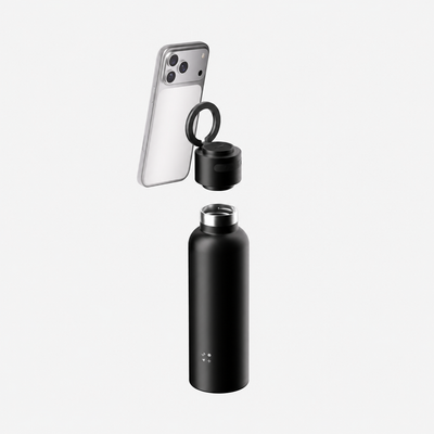 Momax 1-Vibe Bottle 750 ml Zwart telefoonhouder in gebruik