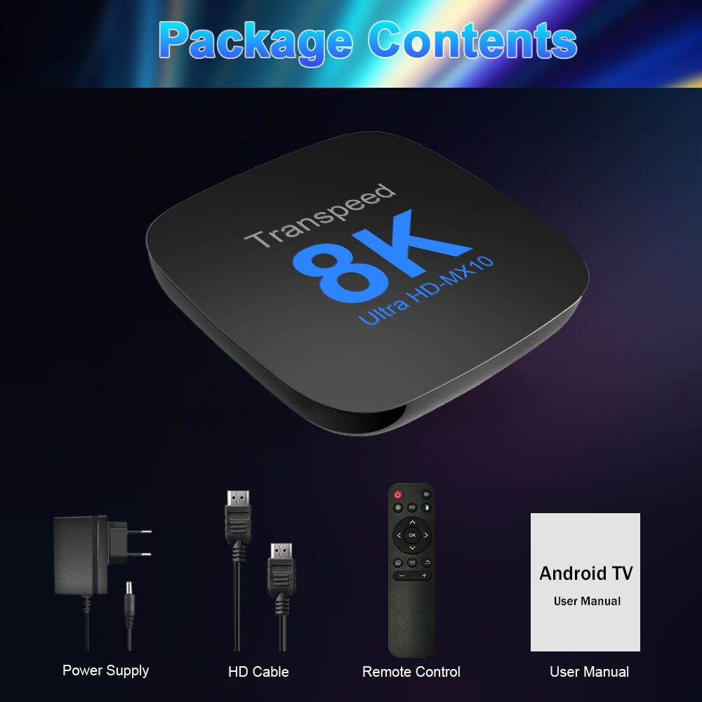 Inhoud van de verpakking van de MX10 Android TV Box
