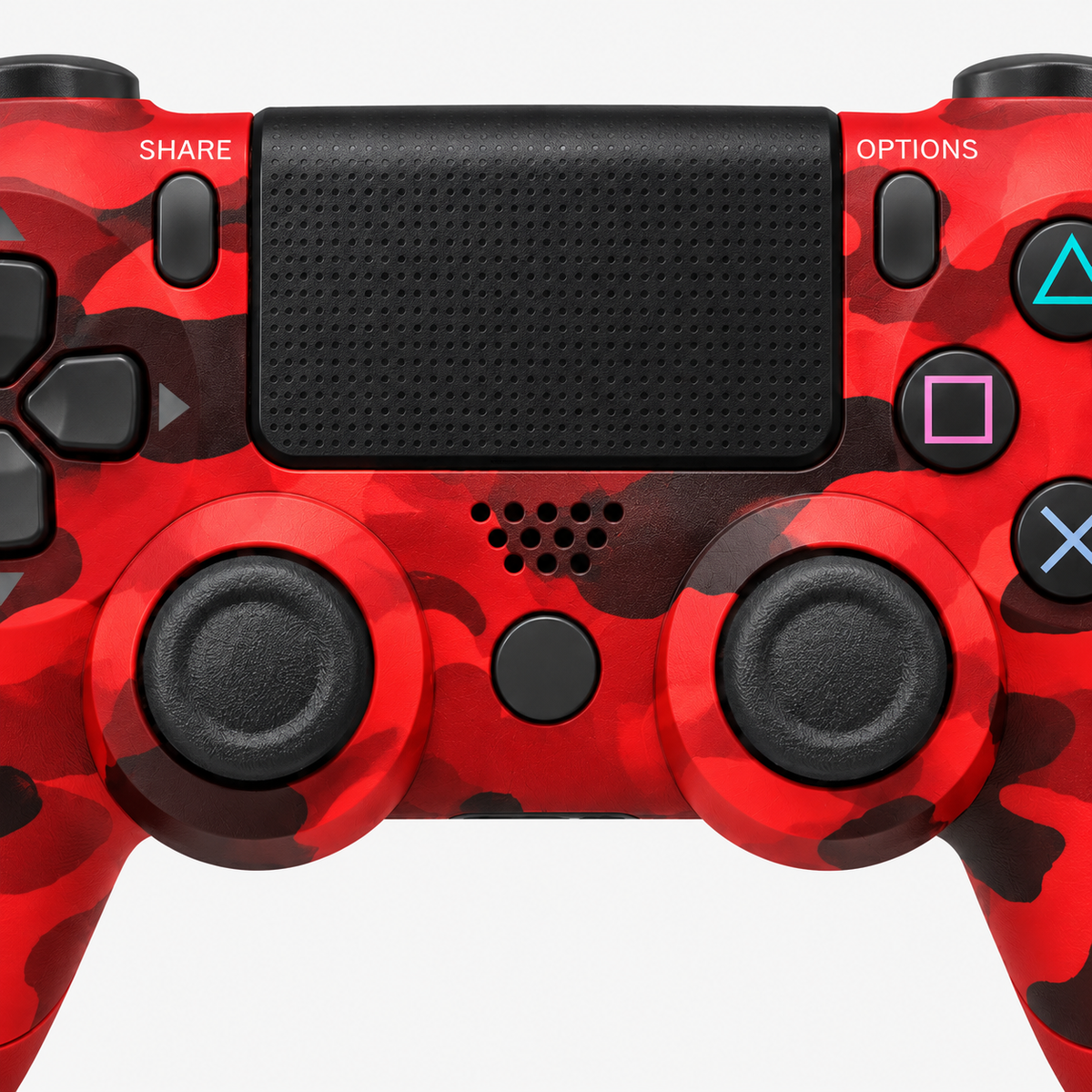 Merkloze PS4-controller Rood camouflage (Red Camouflage) – detail analoge sticks (kleurillustratie)