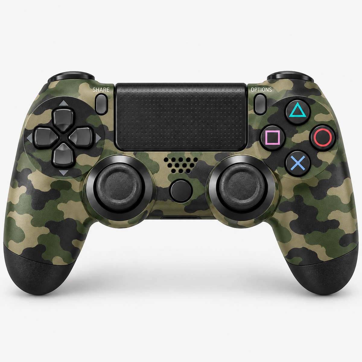 Merkloze PS4-controller Groen camouflage (Green Camouflage) – vooraanzicht (kleurillustratie)