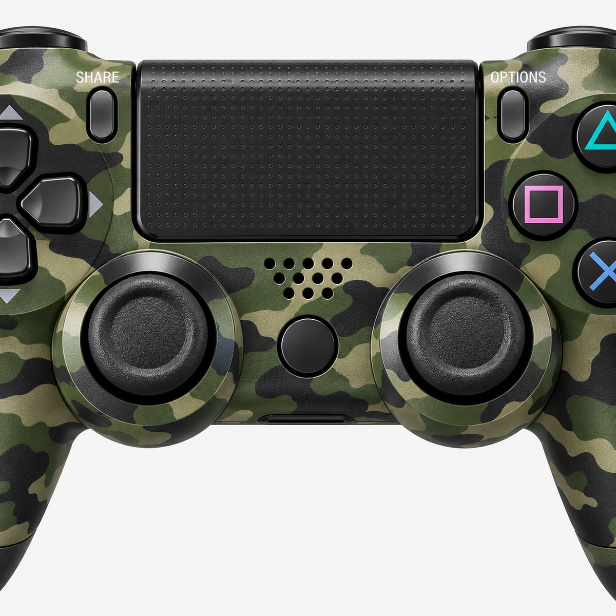 Merkloze PS4-controller Groen camouflage (Green Camouflage) – detail analoge sticks (kleurillustratie)