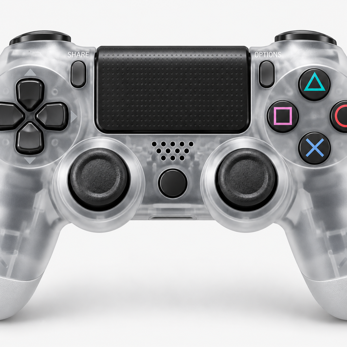 Merkloze PS4-controller Transparant (Crystal) – detail analoge sticks (kleurillustratie)