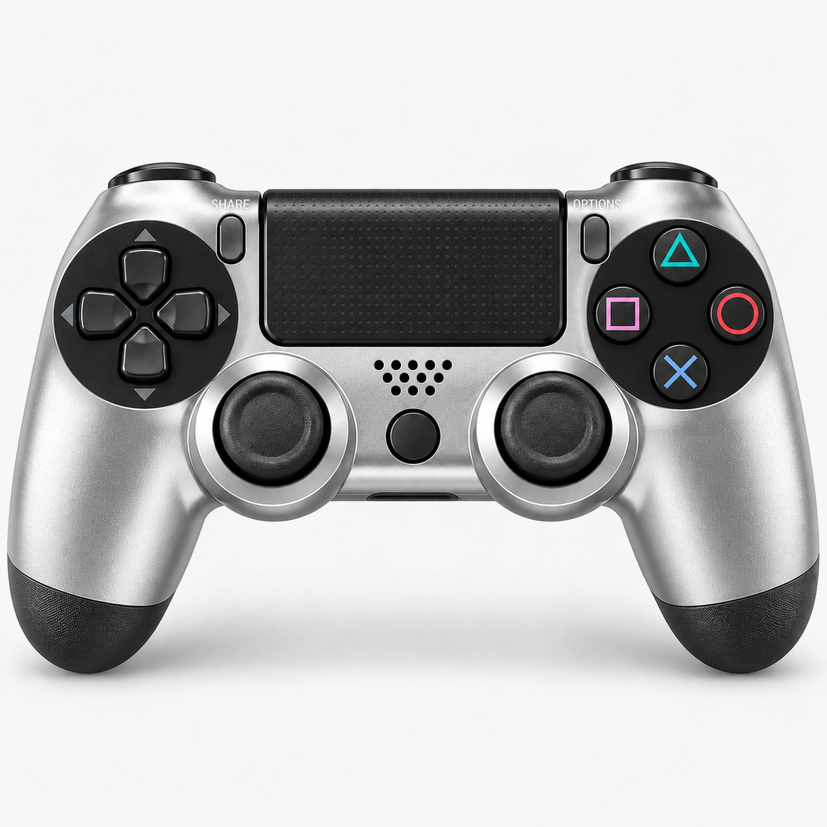 Merkloze PS4-controller Zilver (Silver) – vooraanzicht (kleurillustratie)