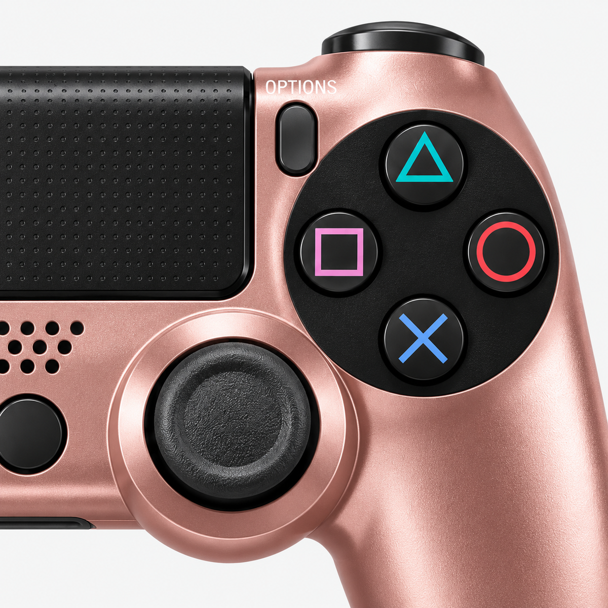 Merkloze PS4-controller Roségoud (Rose Gold) – detail actieknoppen (kleurillustratie)