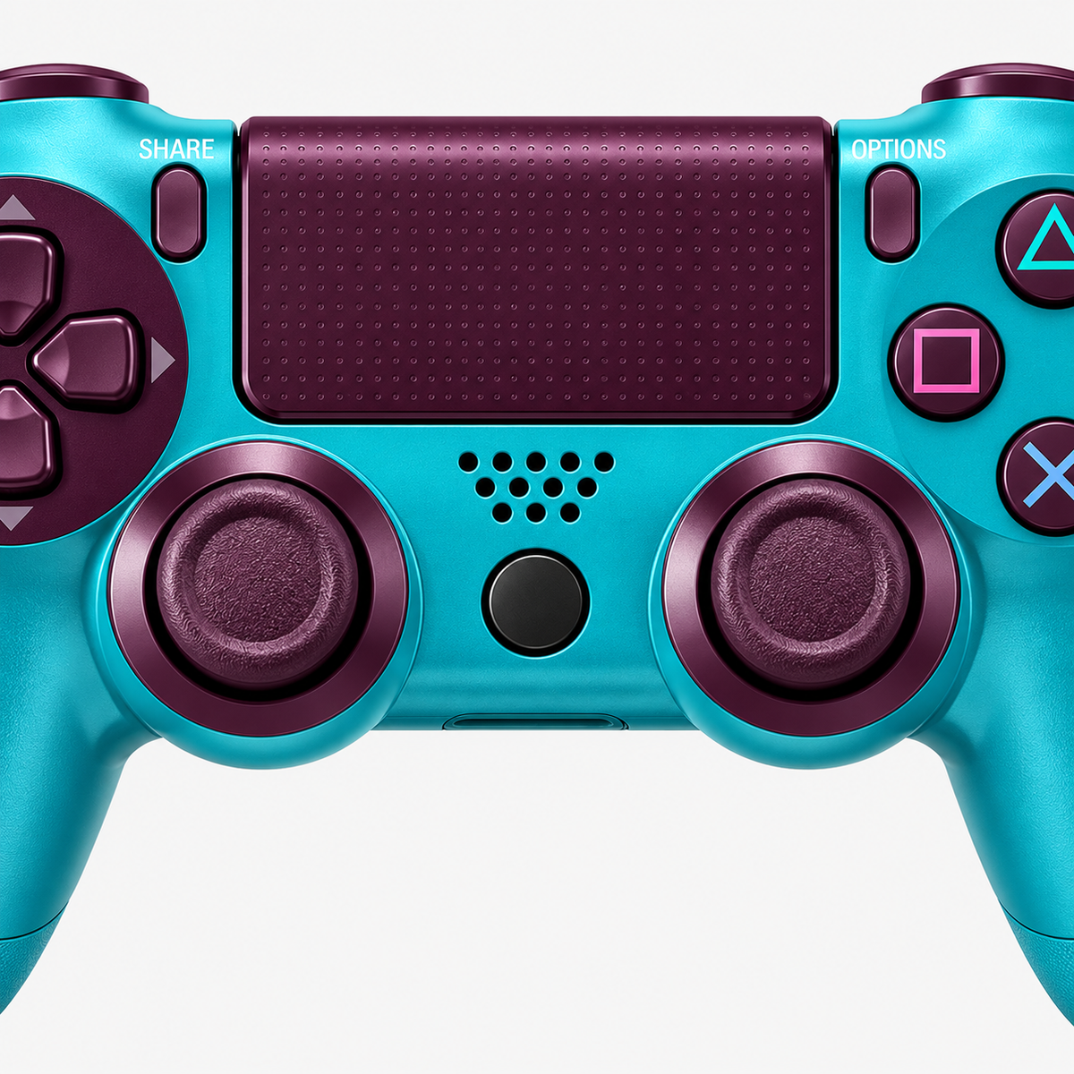 Merkloze PS4-controller Blauw/paars (Berry Blue) – detail analoge sticks (kleurillustratie)