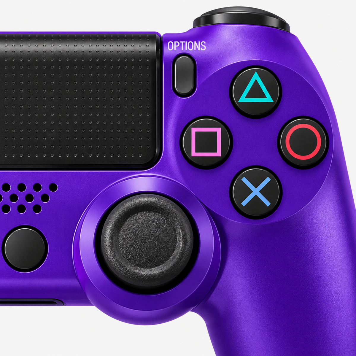 Merkloze PS4-controller Paars (Electric Purple) – detail actieknoppen (kleurillustratie)