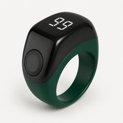 Groene Zikr Flex Lite smart tasbih ring met OLED-display